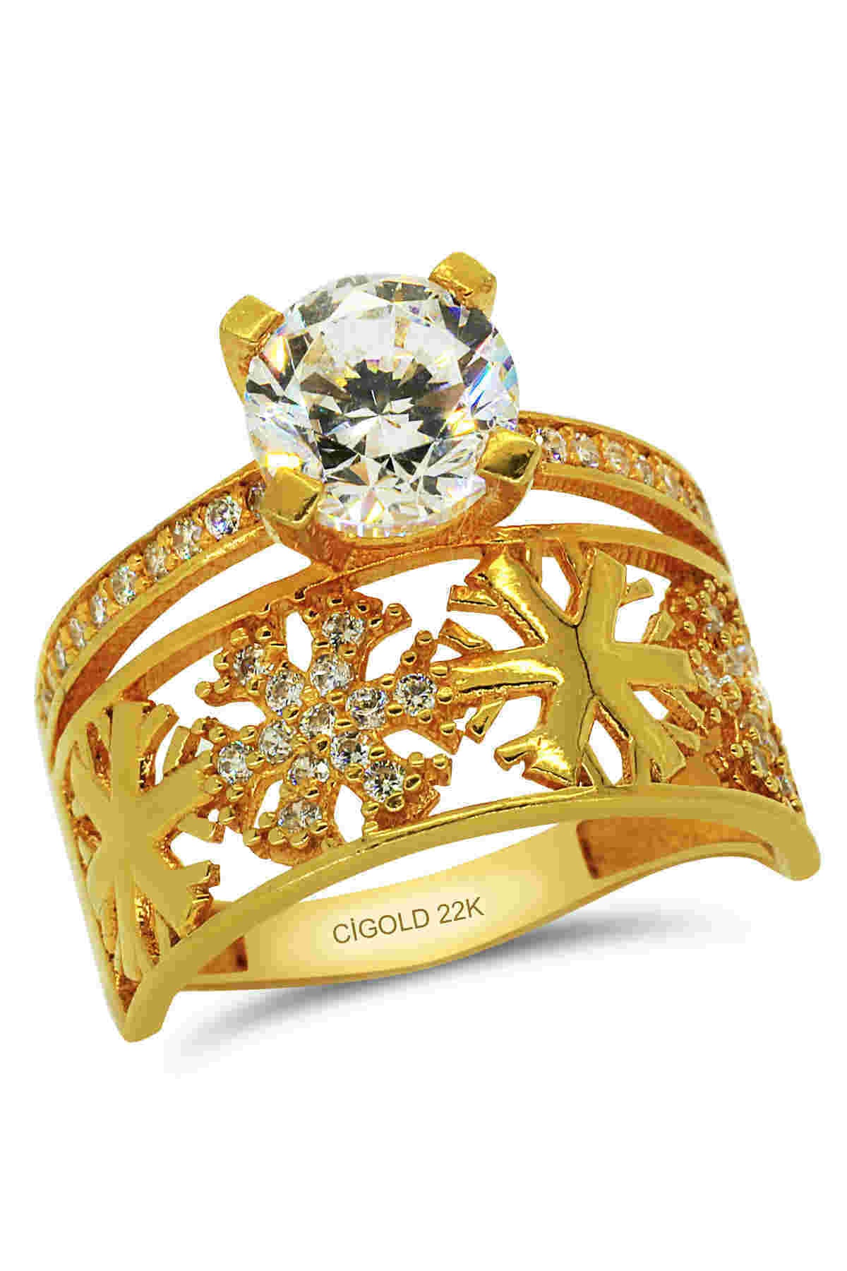 CiGOLD 22 Ayar Alyanslı Tektaş Yüzük 18k1yzk0621001275