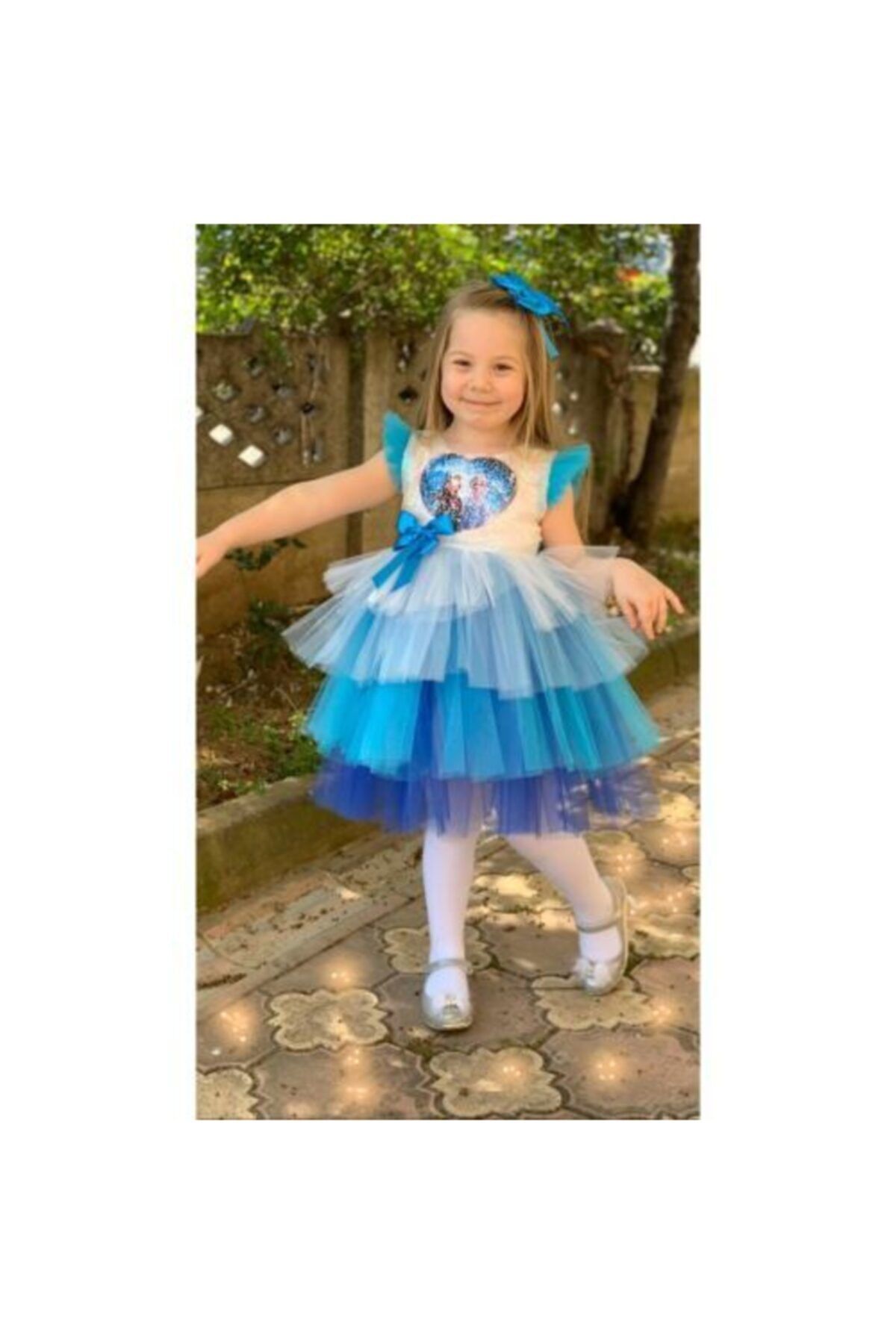 Pumpido Kız Çocuk Mavi Elsa Tütülü Ve Pullu Elbise