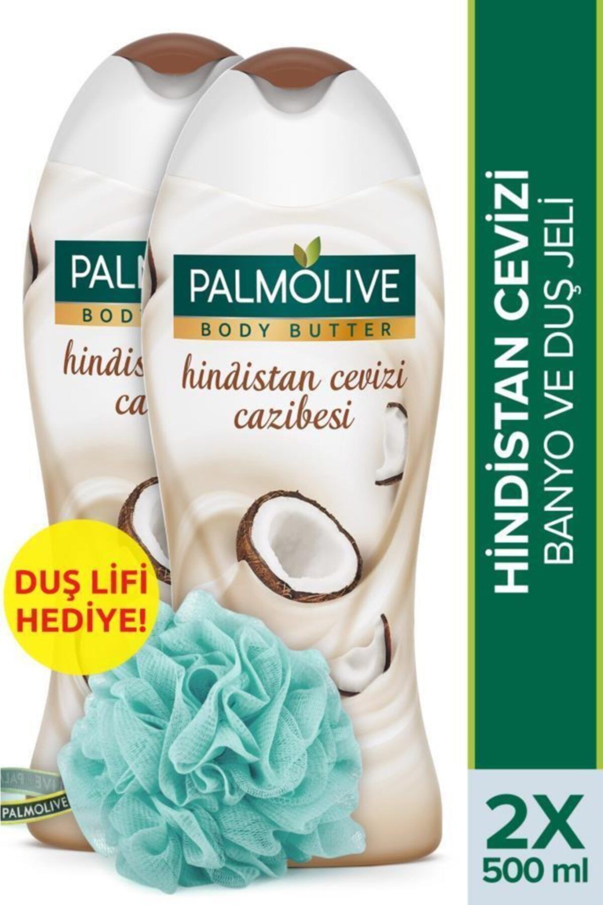 Palmolive Body Butter Hindistan Cevizi Cazibesi Banyo ve Duş Jeli 500 ml x 2 Adet + Duş Lifi Hediye