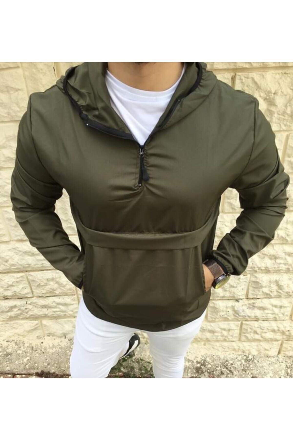 ATAKAN SPOR Unisex Haki Kapüşonlu Yağmurluk