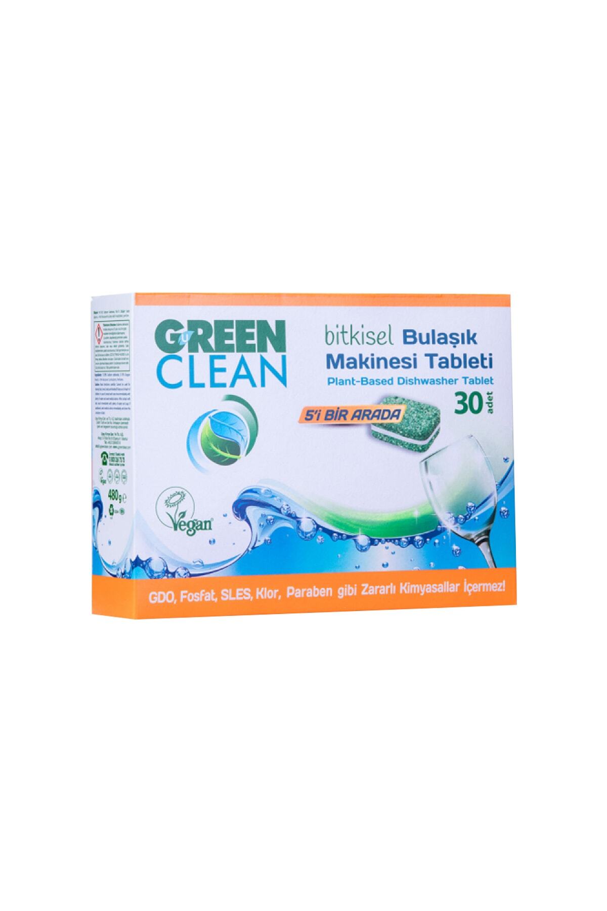 Green Clean Vegan Sertifikalı Bitkisel Bulaşık Makinesi Tableti 30 Adet 5'i Bir Arada