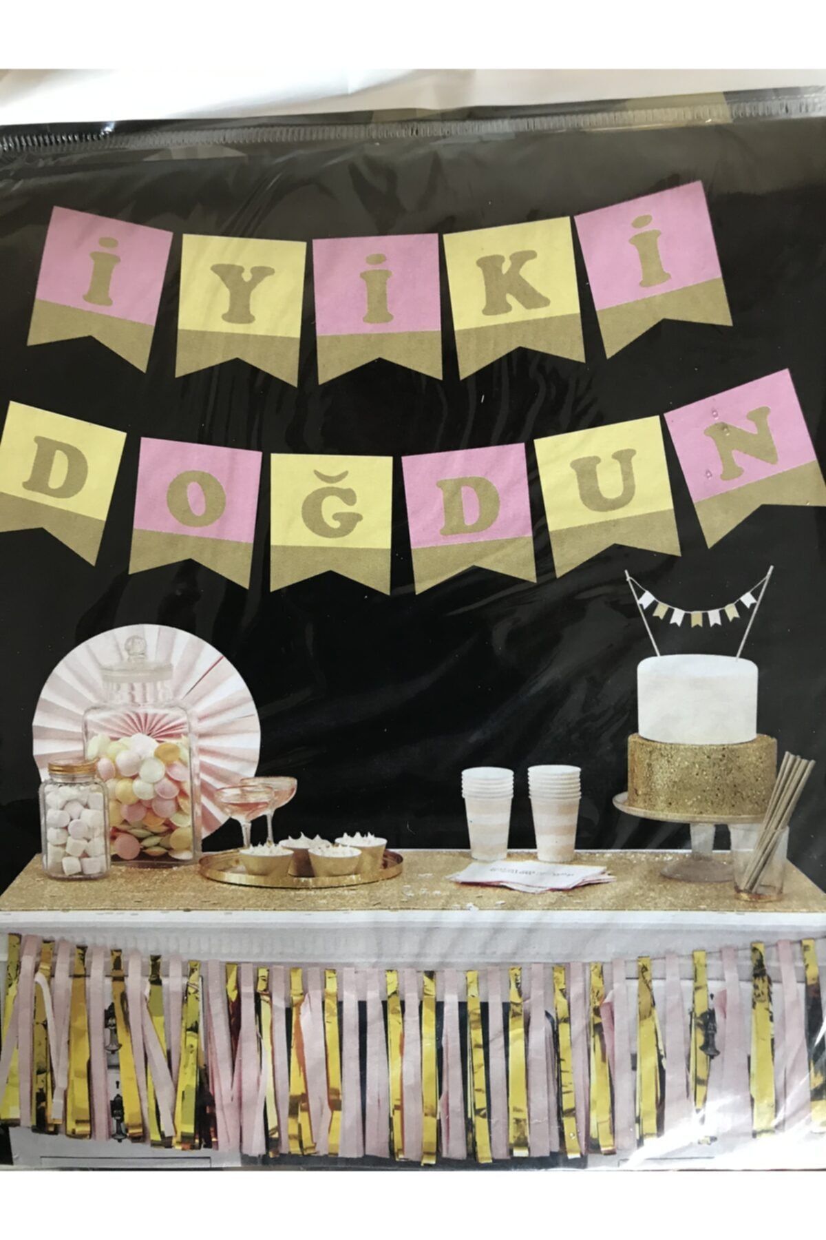 eğlencemarketi Iyiki Doğdun Pembe Gold Yazı Banner