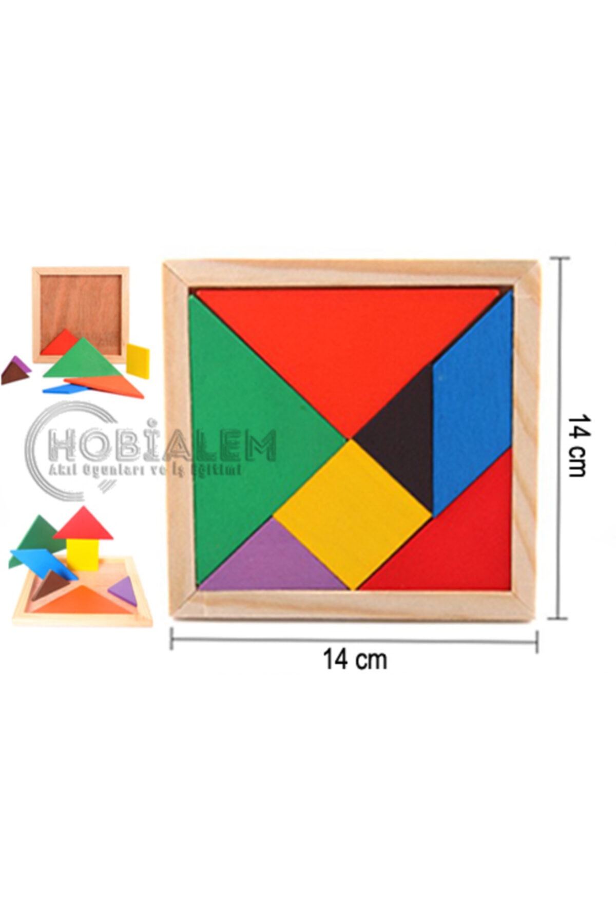 Hobialem Ahşap Tangram, Eğitici, 7 Parçalı, 14 Cm X 14 Cm, Orta Boy