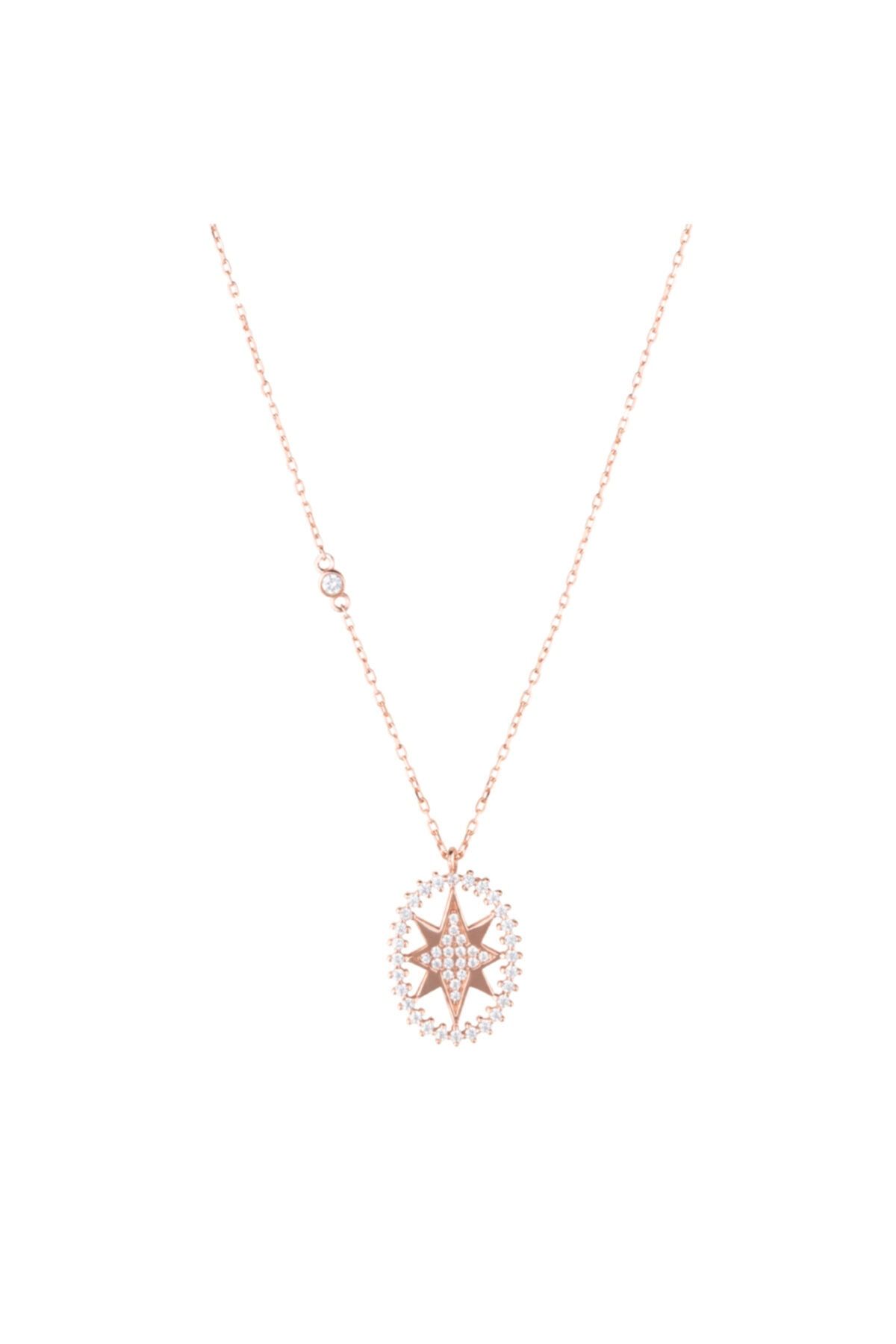 So CHIC... Taşlı Kutup Yıldızı Rose Gold Gümüş Kolye