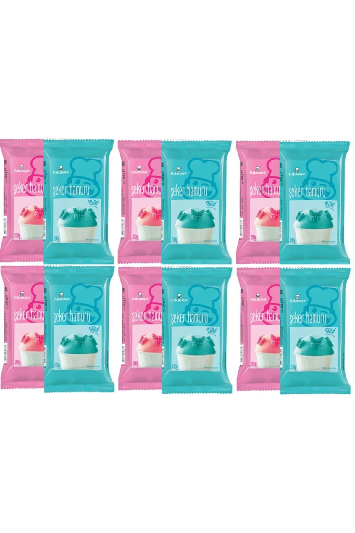Pakmaya Şeker Hamuru Pembe 200 Gr X 6 Adet & Şeker Hamuru Mavi 200 Gr X 6 Adet