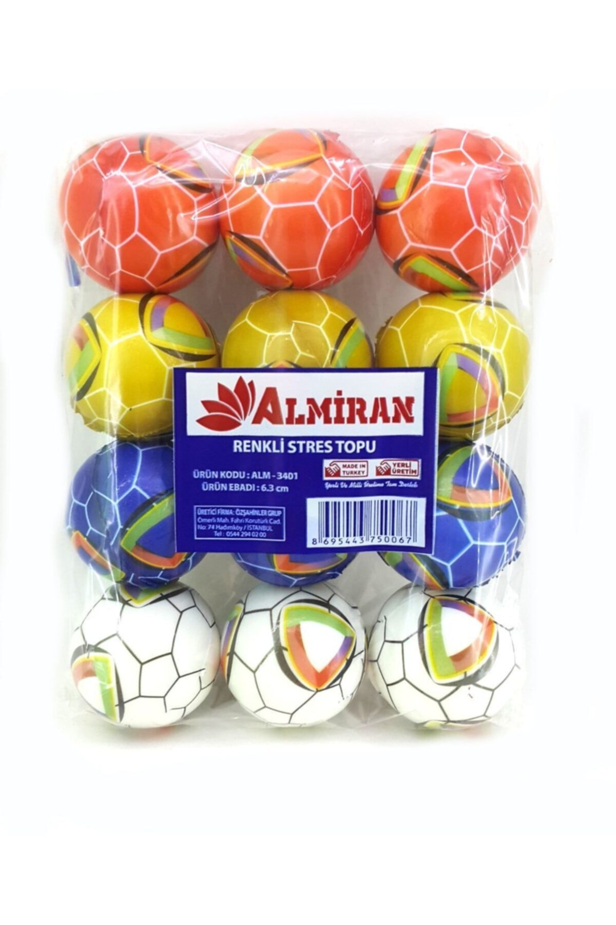 Vardem Stres Topu Küçük Renkli 12 Li 6,3 Cm Alm-3401