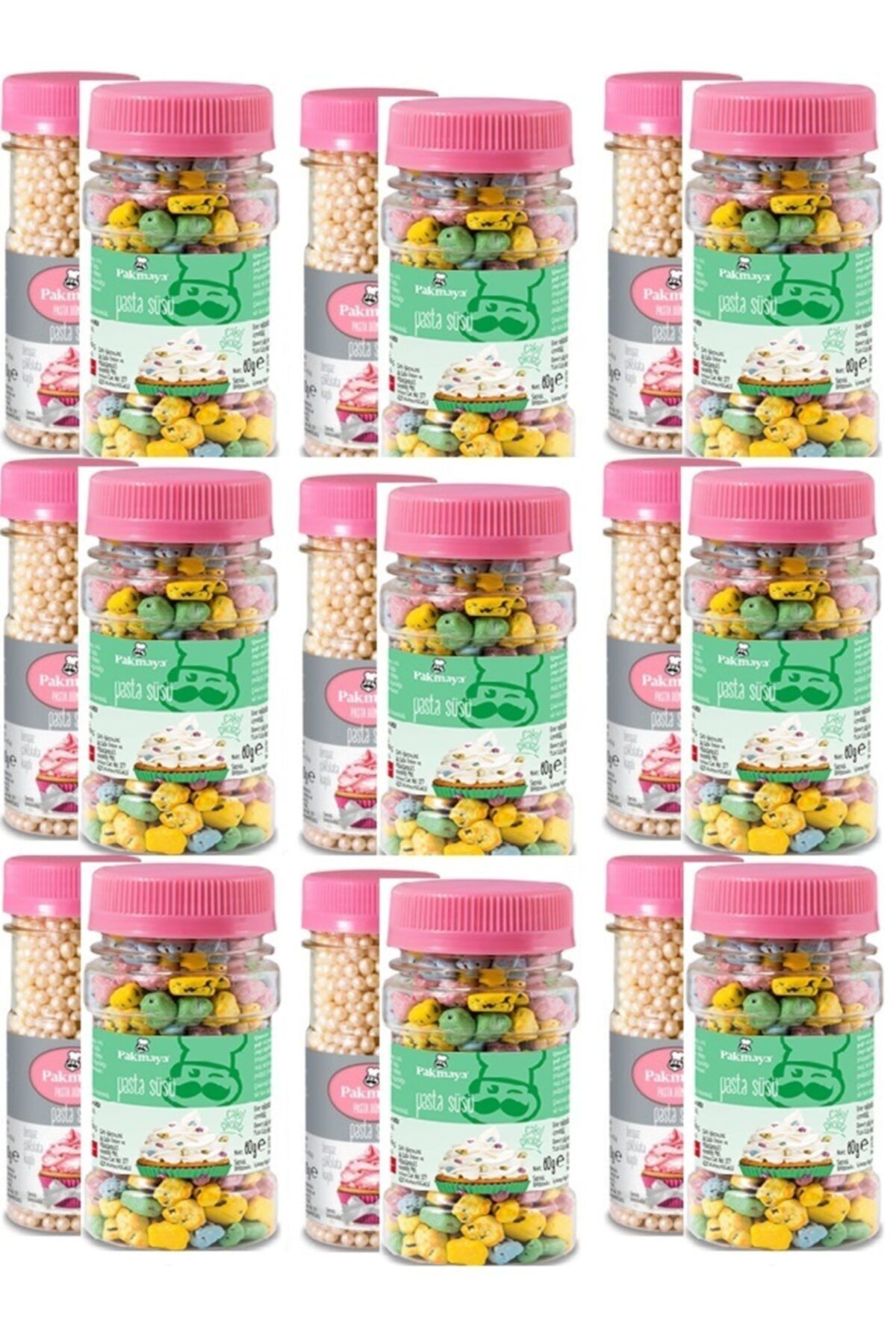 Pakmaya Pasta Süsü Sedef Boncuk Pirinç Patlağı 50 Gr X 9 Adet Pasta Süsü Çakıl Taşı 50 Gr X 9 Adet