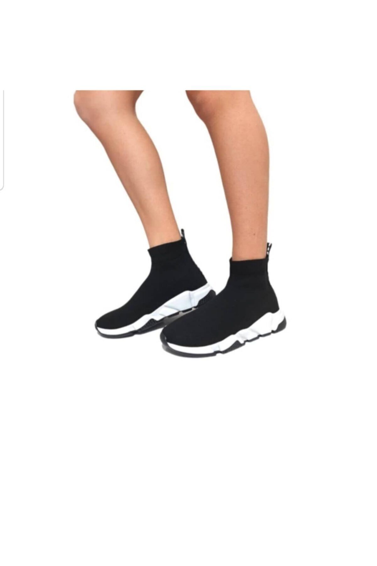 MİRKET Kadın Siyah Filito Çoraplı Yüksek Taban Sneakers Ayakkabı