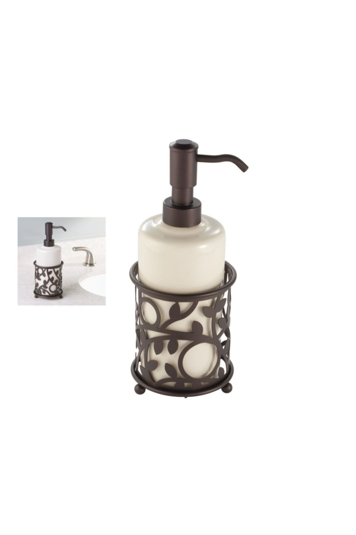 Bosphorus Porselen Sıvı Sabunluk Çelik Standlı 8x8x22cm 355ml