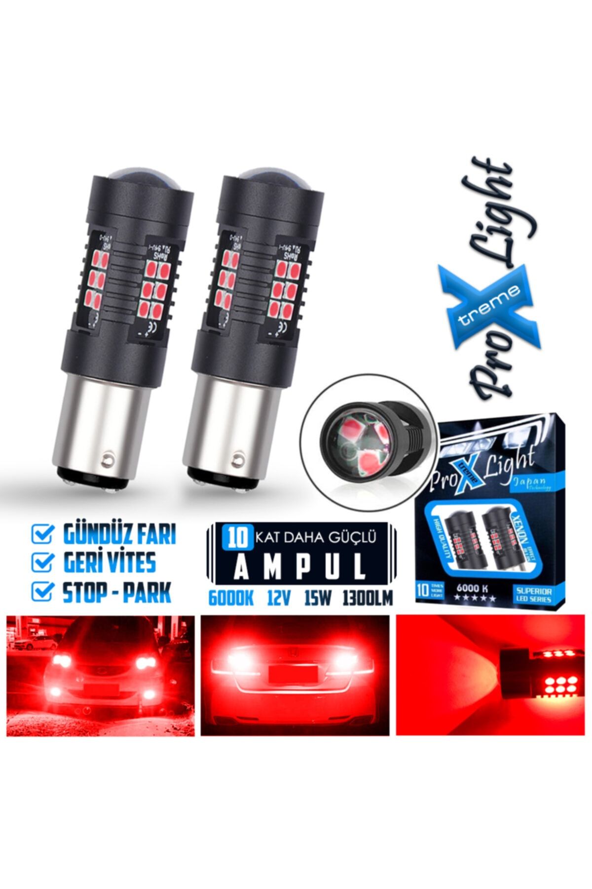 C9 P21w 1157 Bay15d Kırmızı Çift Duy Park Stop Geri Vites Gündüz Far Ampülü 21 Led
