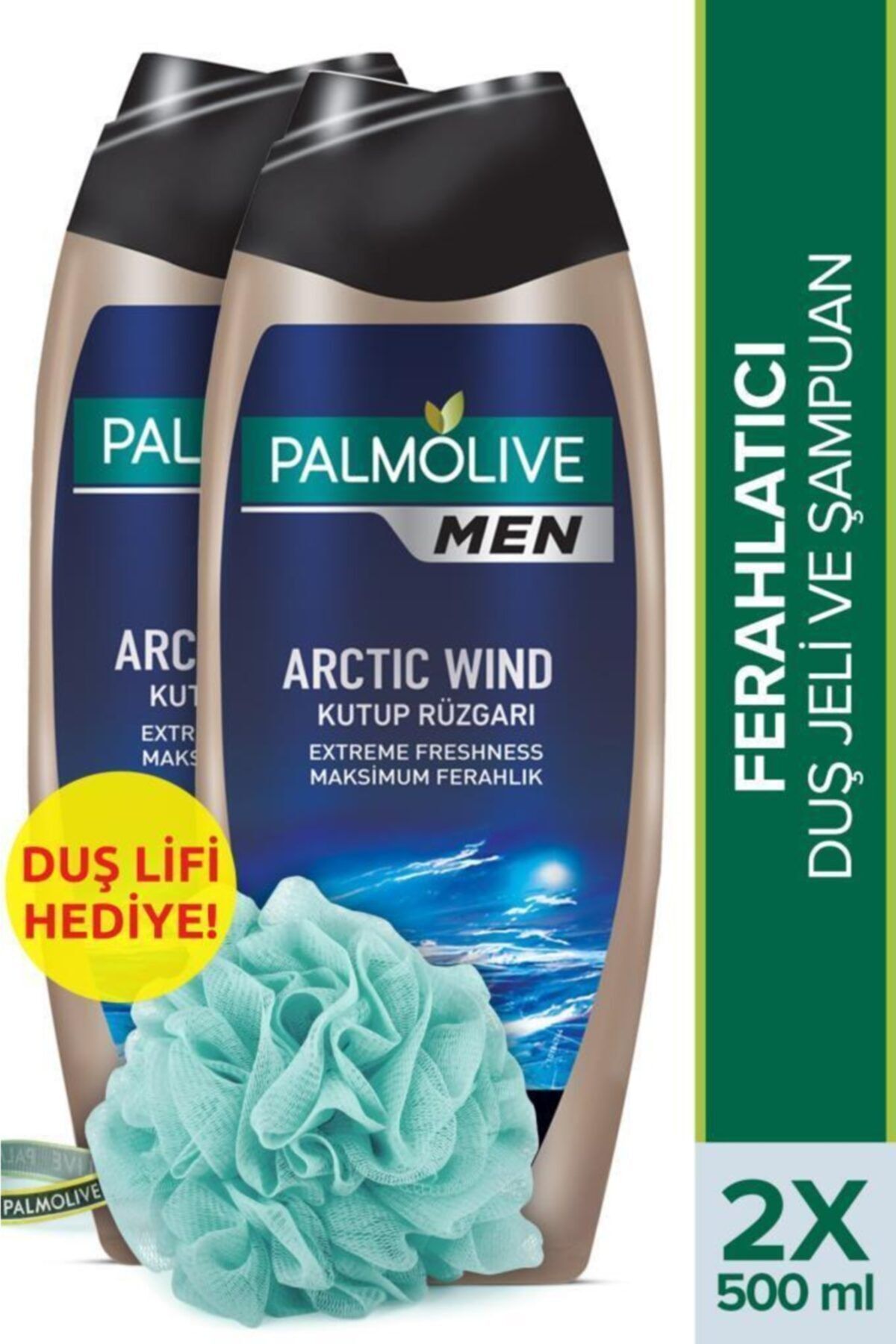 Palmolive Men Extreme Freshness 2'si 1 Arada Duş Jeli ve Şampuan 500 ml x 2 Adet + Duş Lifi Hediye