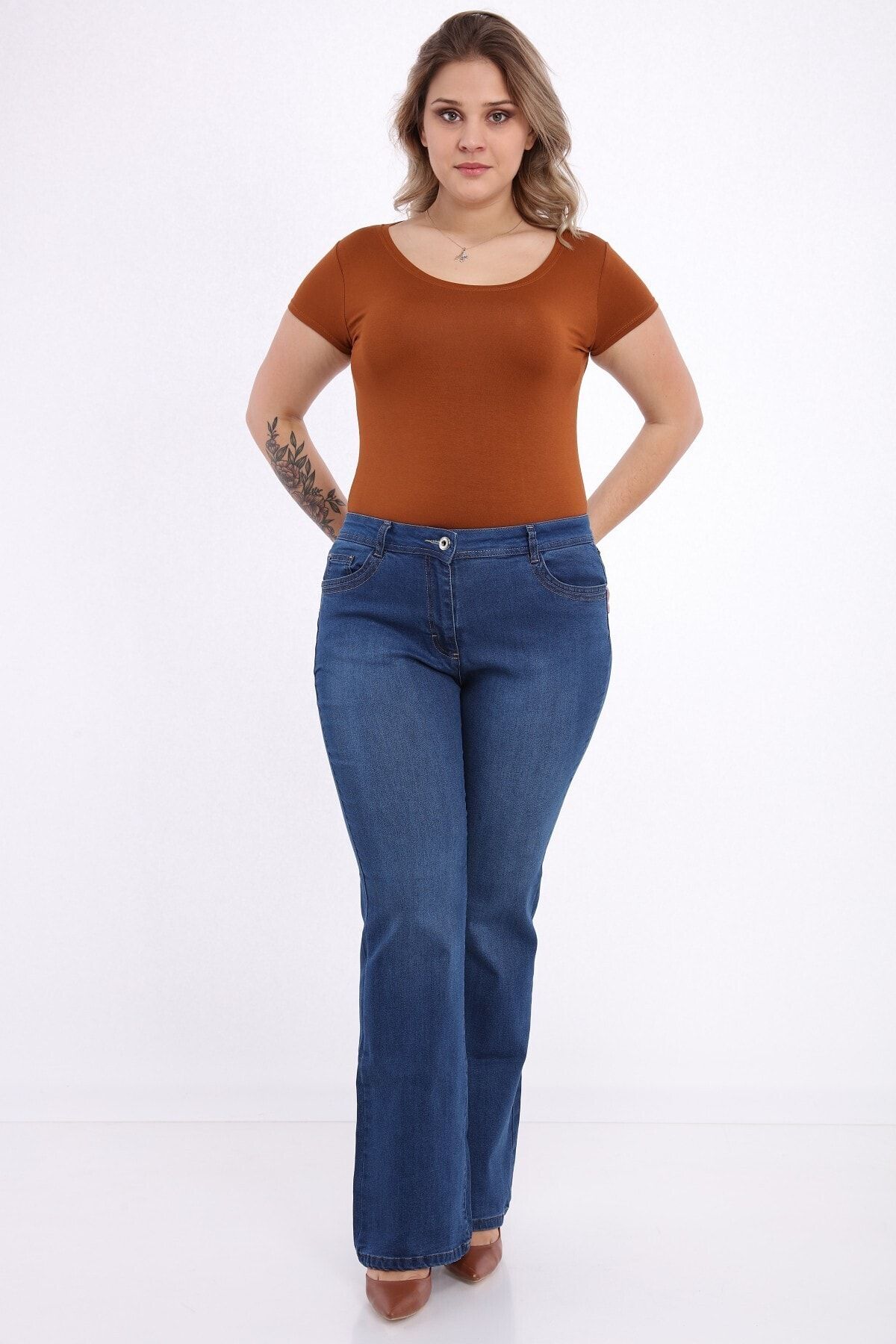 Era Lisa Ispanyol Paça Likralı Büyük Beden Jeans Pantolon