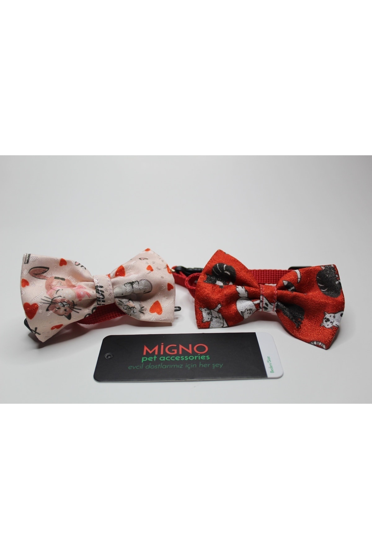 Migno Pembe- Kırmızı Ikili Papyon Tasma Seti 25-40cm M Beden