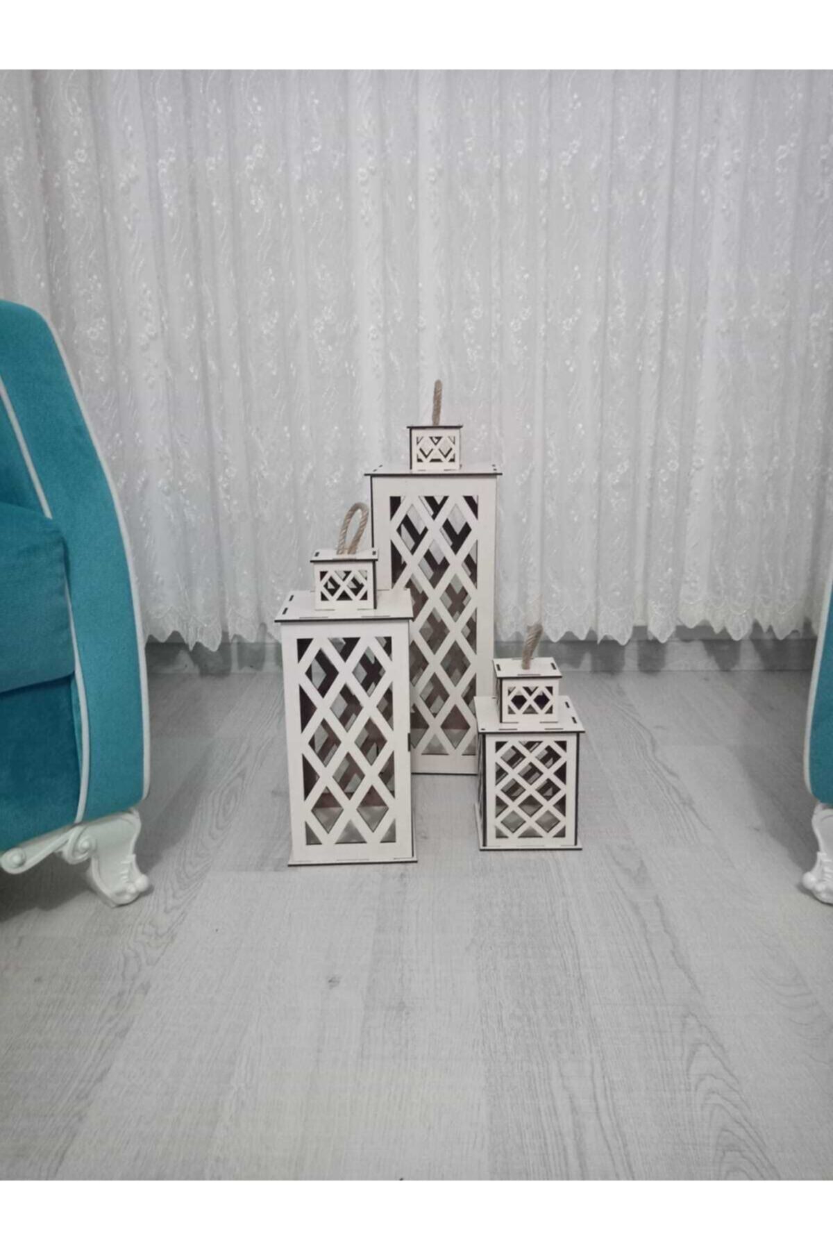 Ravza Ahşap Fener Mumluk Üçlü Takım