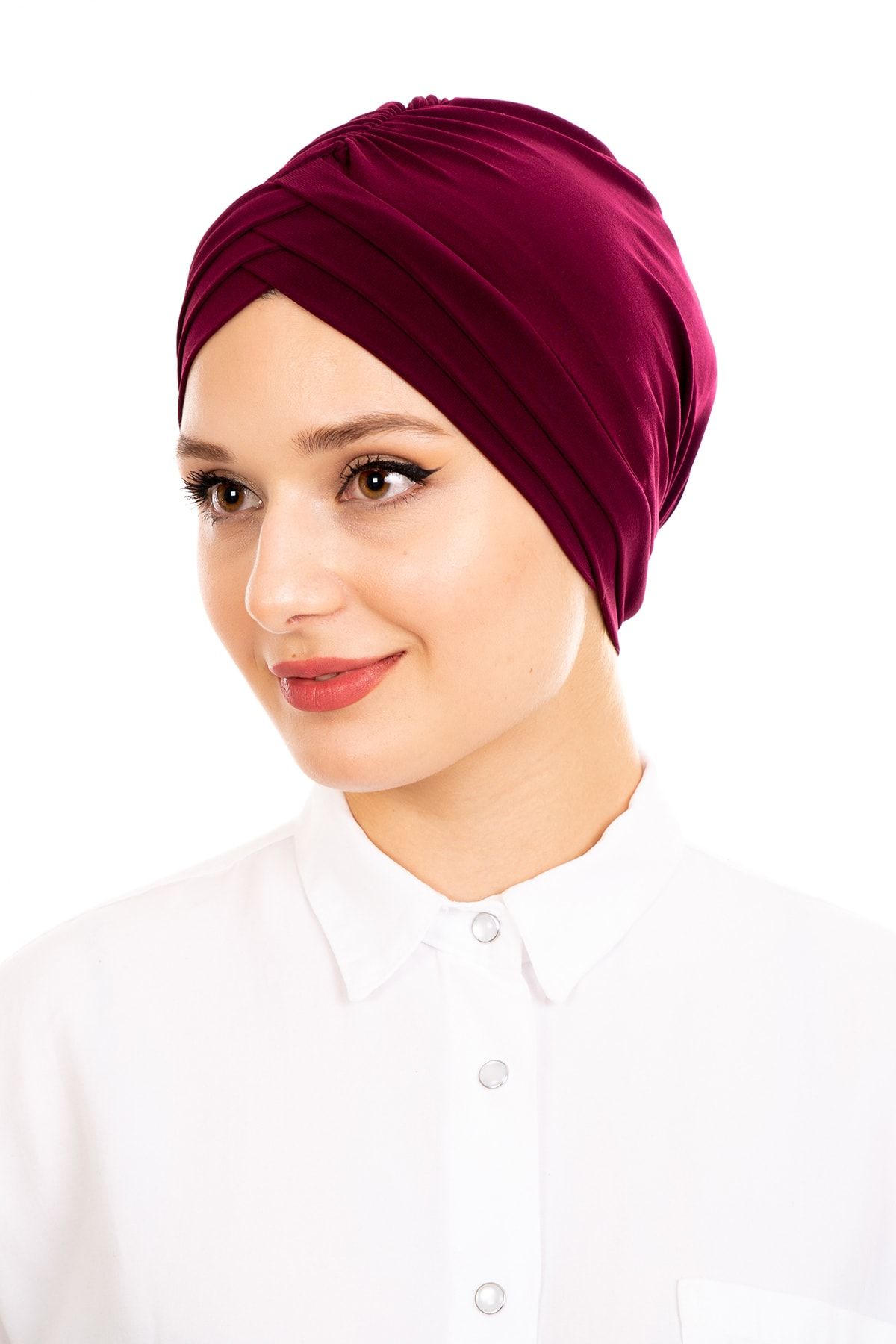 LadyColor Kadın Tesettür Bone Üç Bantlı Mürdüm