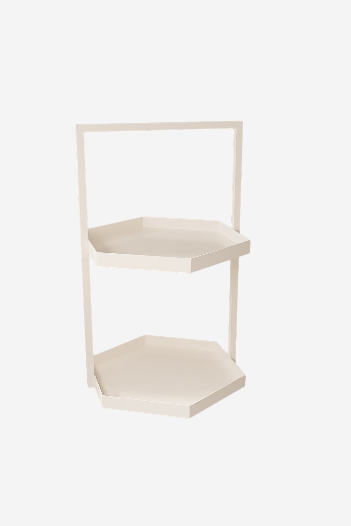 LİLLA HOME Krem İki Katlı Altıgen Derili Takı Makyaj Düzenleyici Organizer 40 Cm