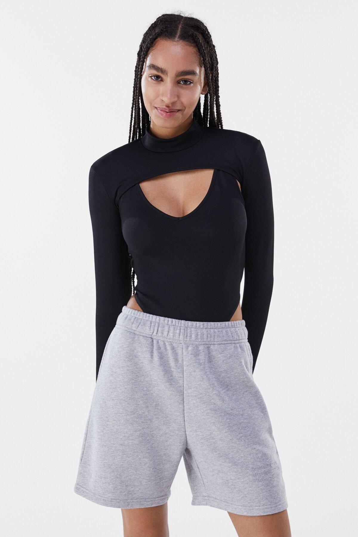 Bershka Kadın Gri Kalın Penye Bermuda 02597700