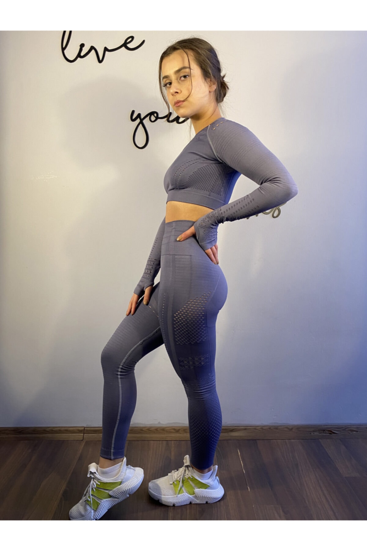 gymavocado Füme Gri Dikişsiz Renk Tayt Takımı