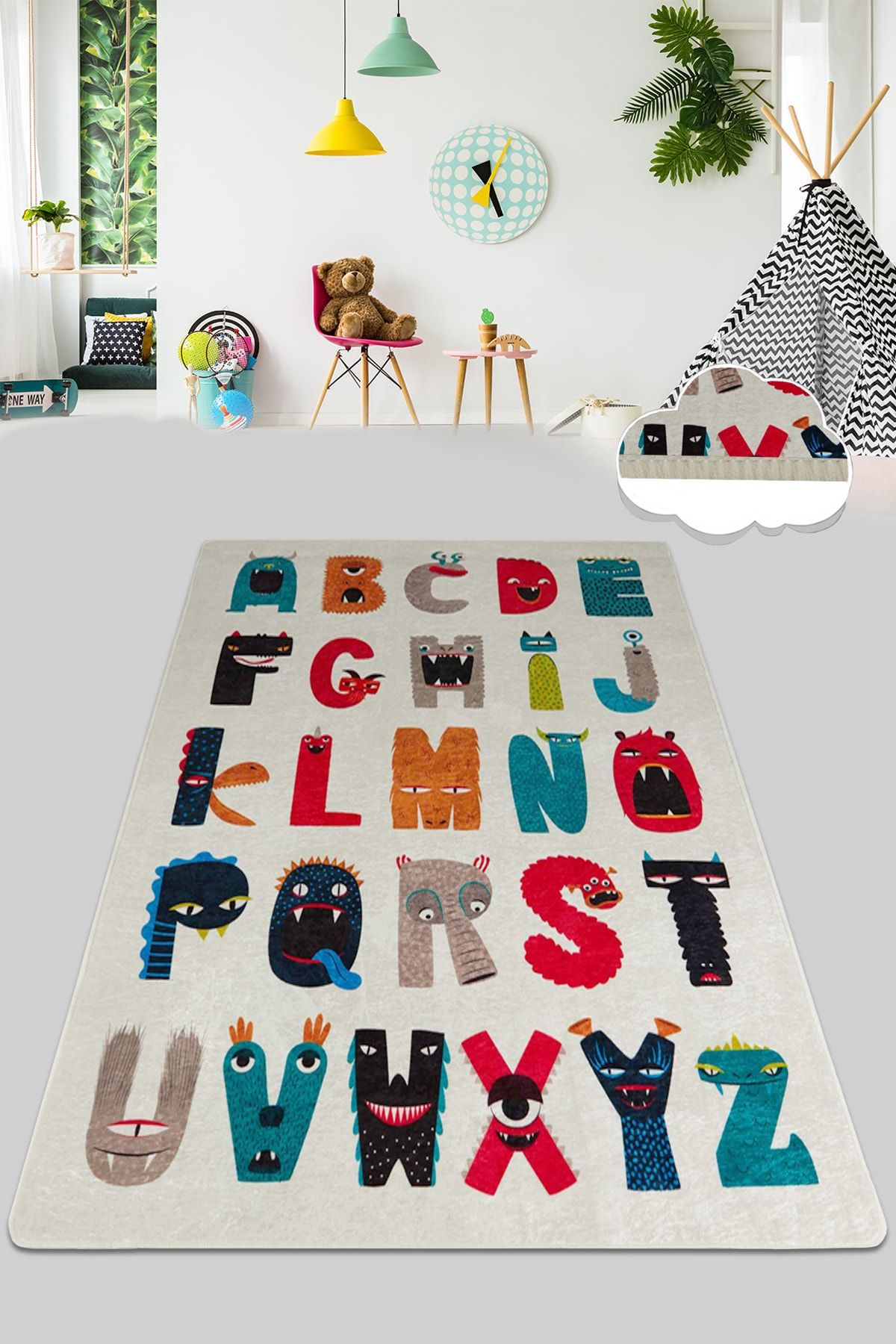 Chilai Home MONSTERS Çocuk ve Bebek Halısı , Kaymaz Taban , Yıkanabilir.