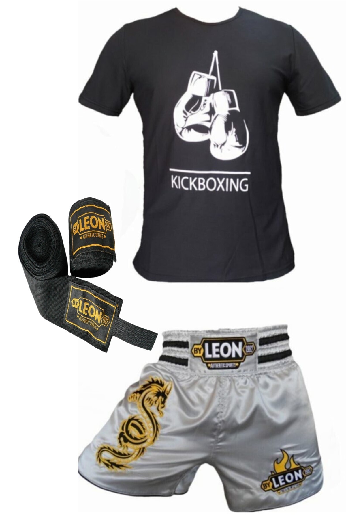 By Leon 1982 Kickboks Boks Thai Tişört Şort Takımı 3,5 Metre Bandaj Seti