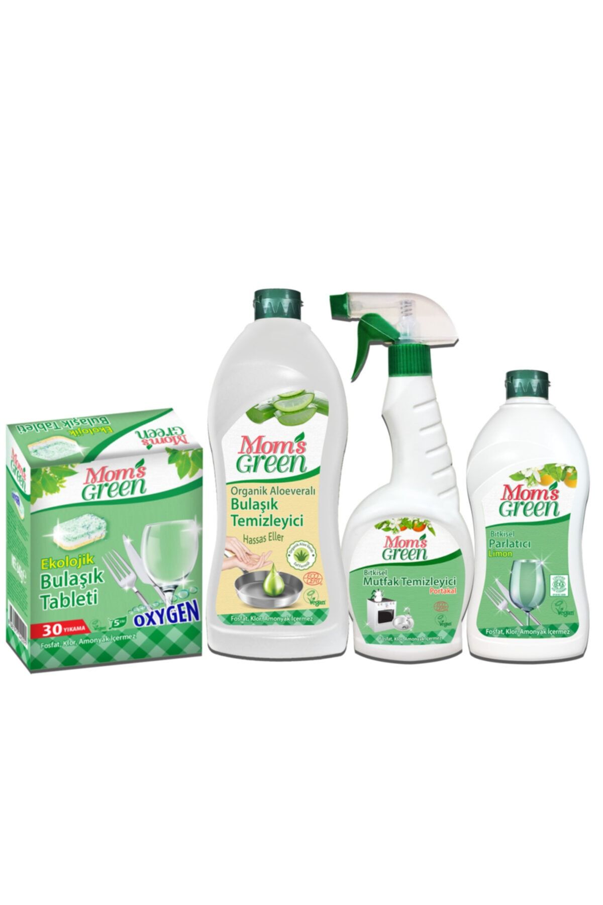 Mom's Green Ekolojik Tablet-organik Aloeveralı Elde Bulaşık-mutfak Sprey-bitkisel Parlatıcı 4 Lü Set
