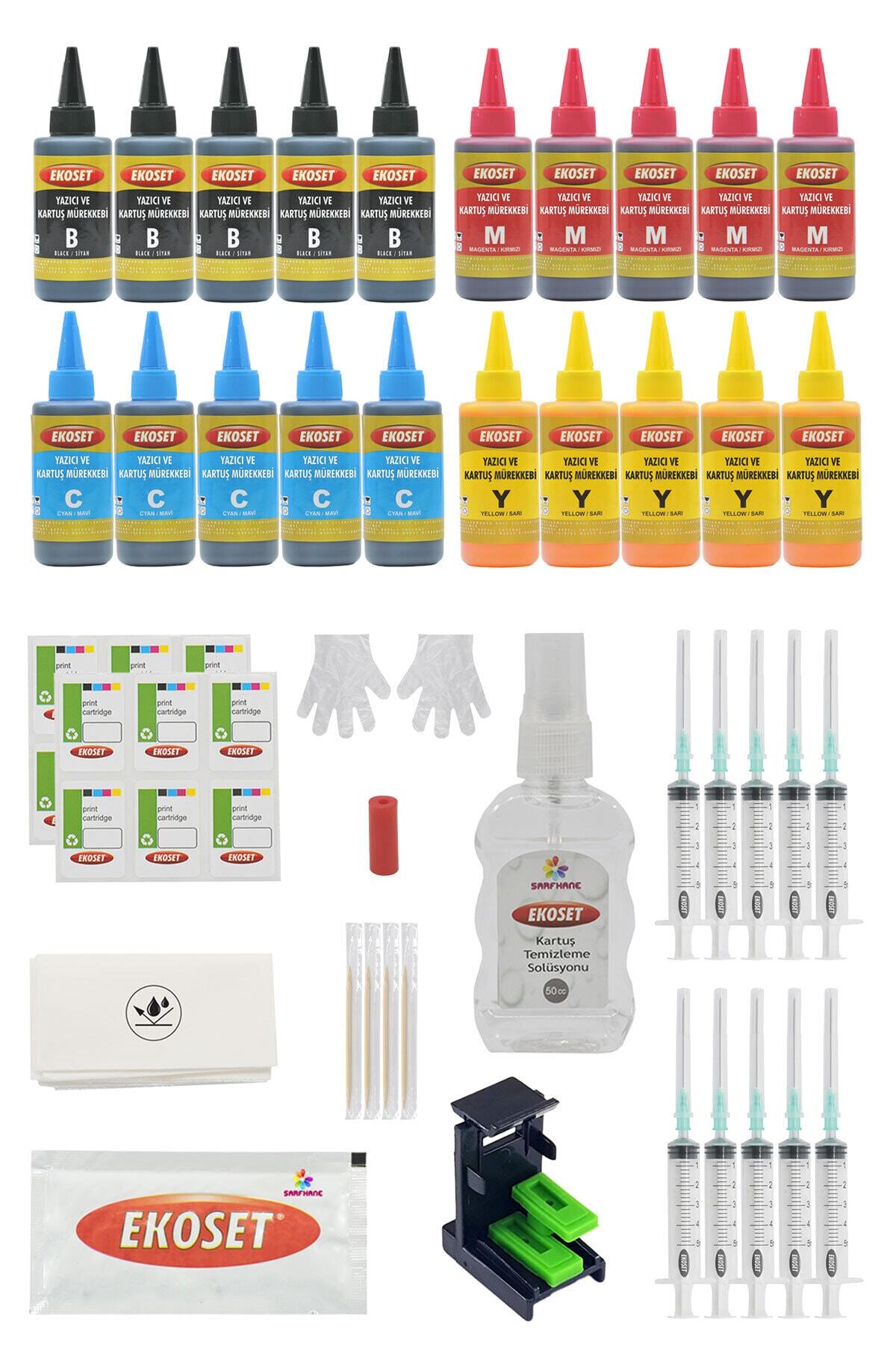 ekoset Canon Bitmeyen Kartuş Uyumlu Dolum Seti 4x500ml Renkli Ve Siyah