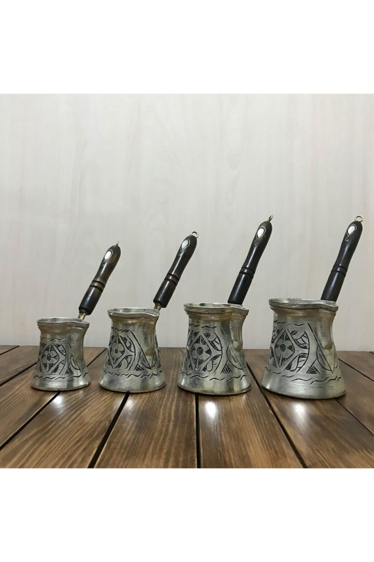 EFEMİR Sedef Kulplu Işlemeli Bakır Cezve Takımı