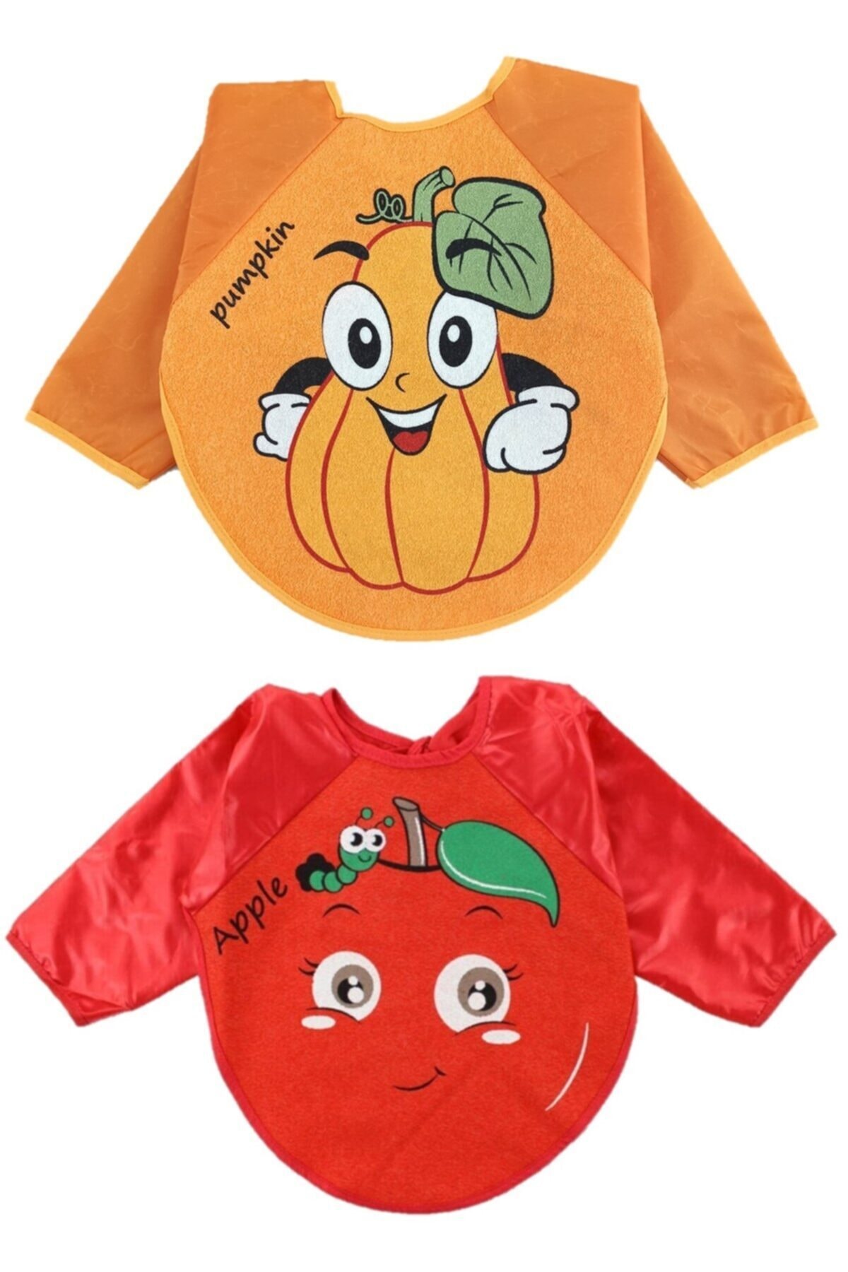Malkoç 2 Adet Su Geçirmez Kabak Elma Desen Bebek Mama Önlüğü 6-24 Ay