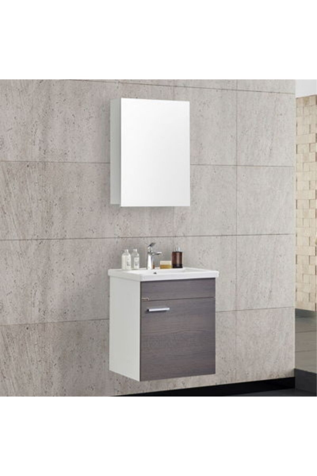 Gold Banyo Adonis Antrasit Banyo Dolabı 55 Cm Seramik Lavabo