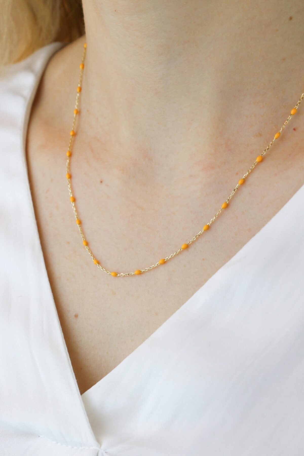 Akay Kuyumcu & Pırlanta Kadın Altın Sarı Mineli Boncuklu Zincir Set 14 Ayar