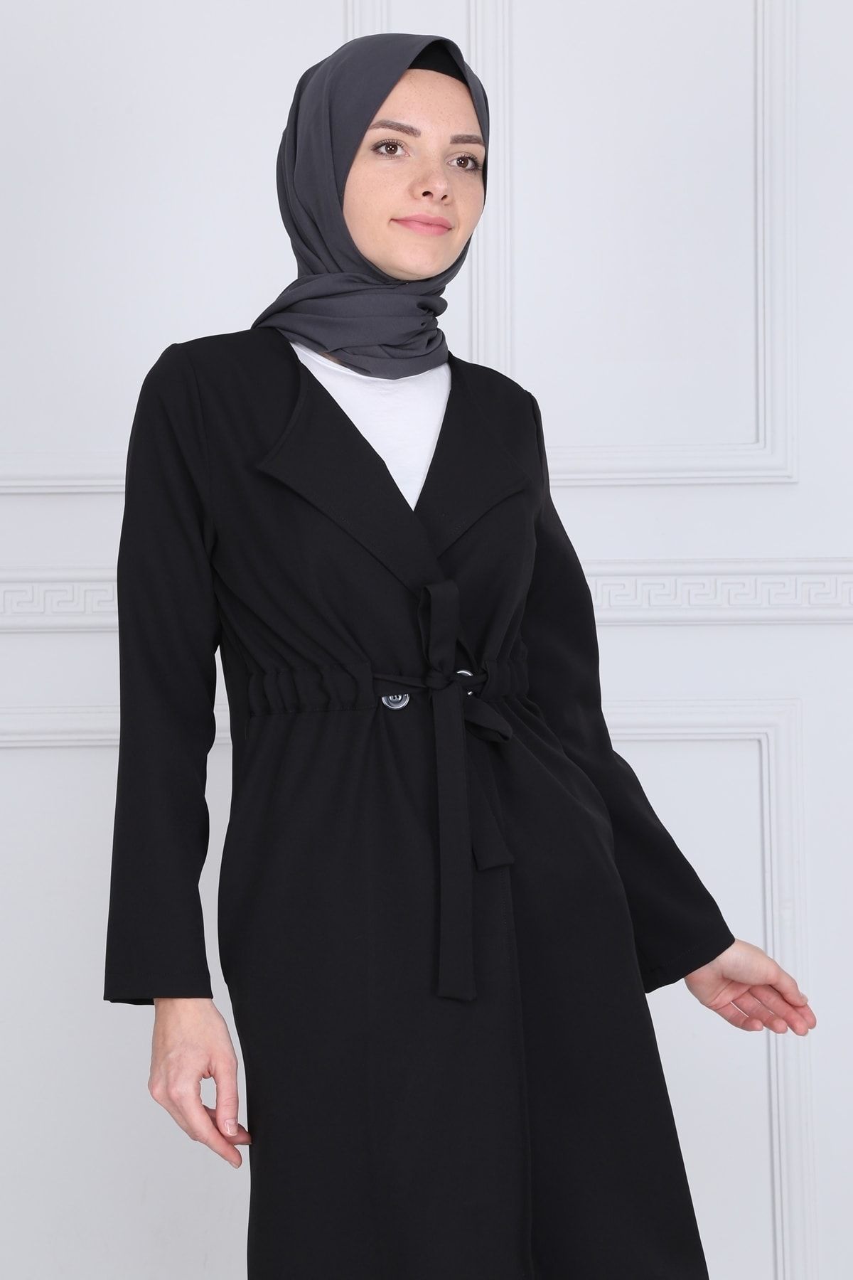 ilmek Kadın Siyah Belden Bağlamalı Cepli Trençkot 5317
