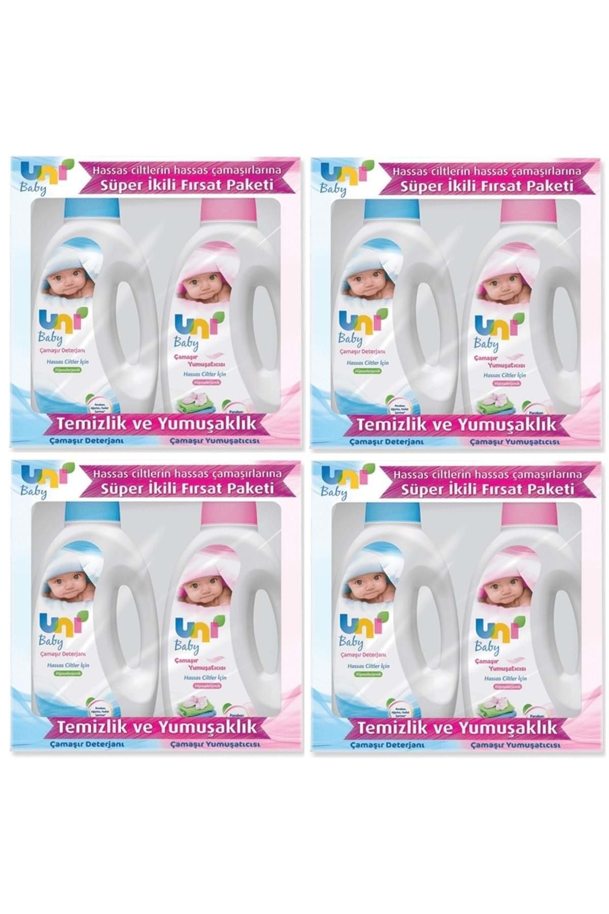 Uni Baby Çamaşır Deterjanı 1500Ml+Yumuşatıcı 1500Ml Kutulu 4 Lü Set