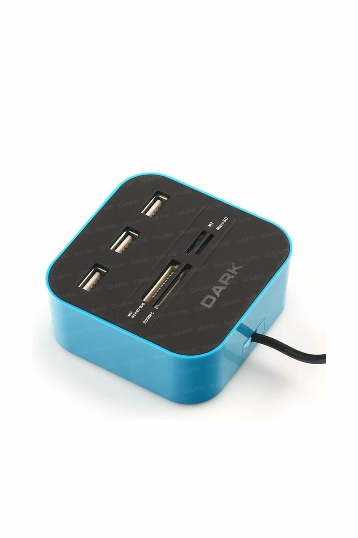Dark DK-AC-UCR202BL USB 2.0 Multi Kart Okuyucu + 3 x USB 2.0 HUB Mavi