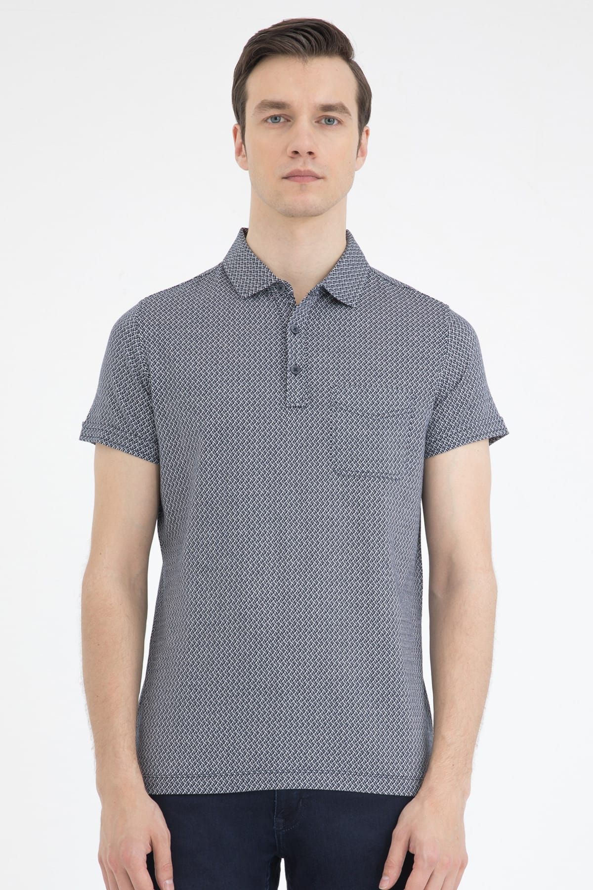 Hatemoğlu Desenli Polo Yaka Lacivert T-shirt 35362018C002