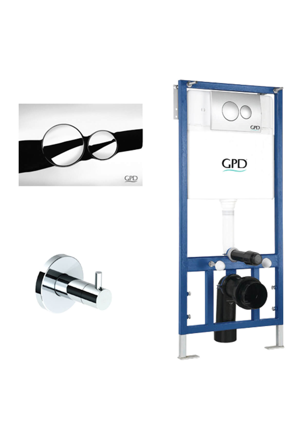 GPD Alçıpan Tipi Gömme Rezervuar Seti 10Cm + Parlak Gri Buton + S