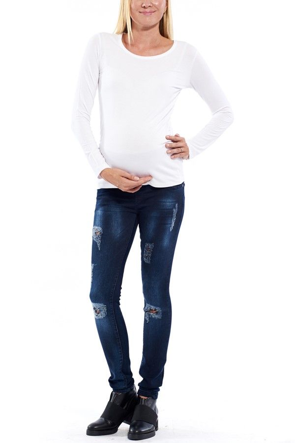 Motherway Beyaz Hamile Uzun Kol Basic T-Shirt Bm295