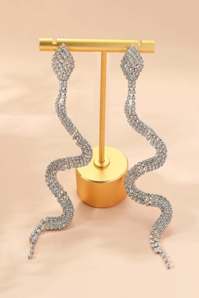 Premium Kristal Taşlı Su Yolu Yılan Küpe Image 0