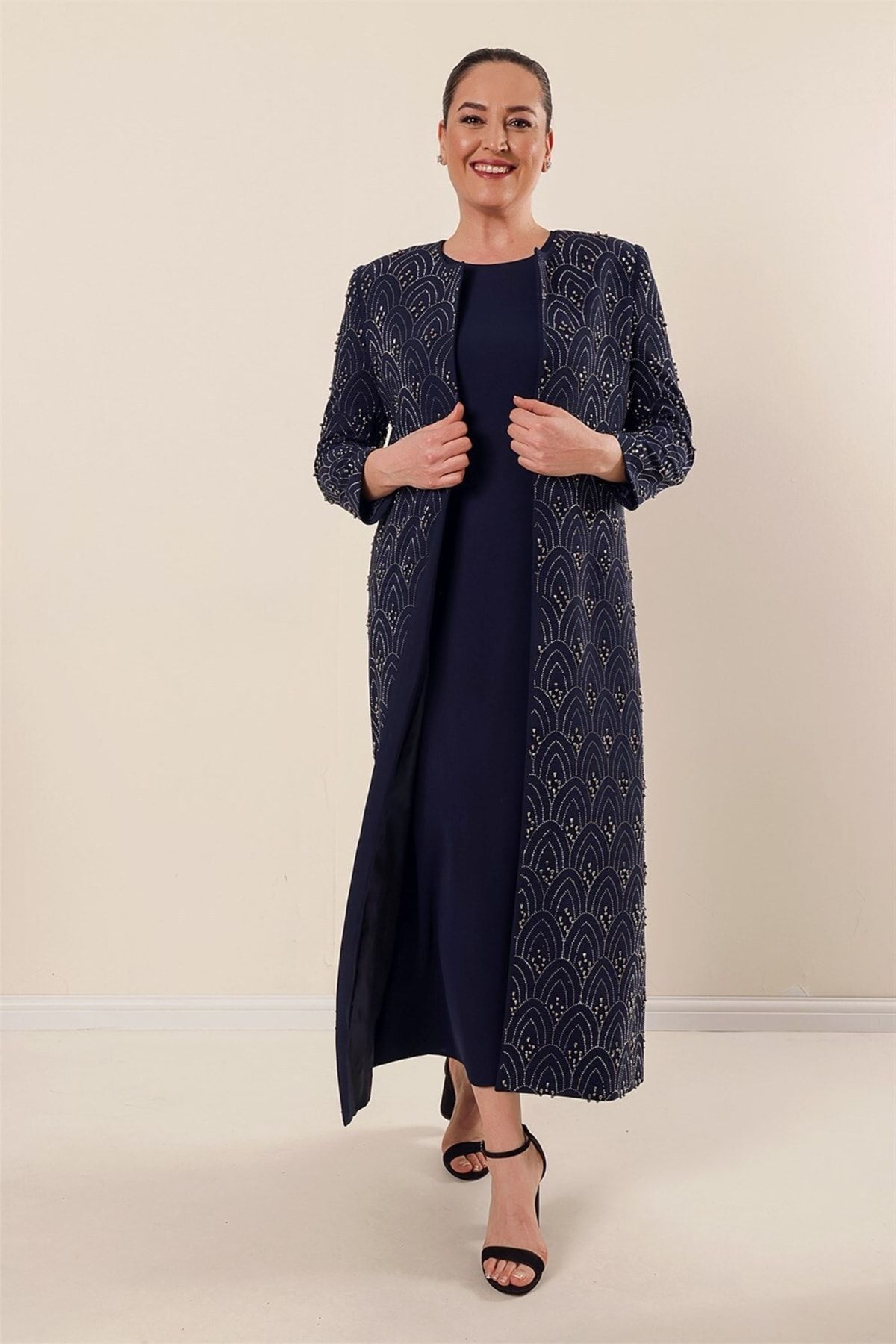 By Sayg Long Jacket Dress Lined Stone Embroidered Plus Size 2