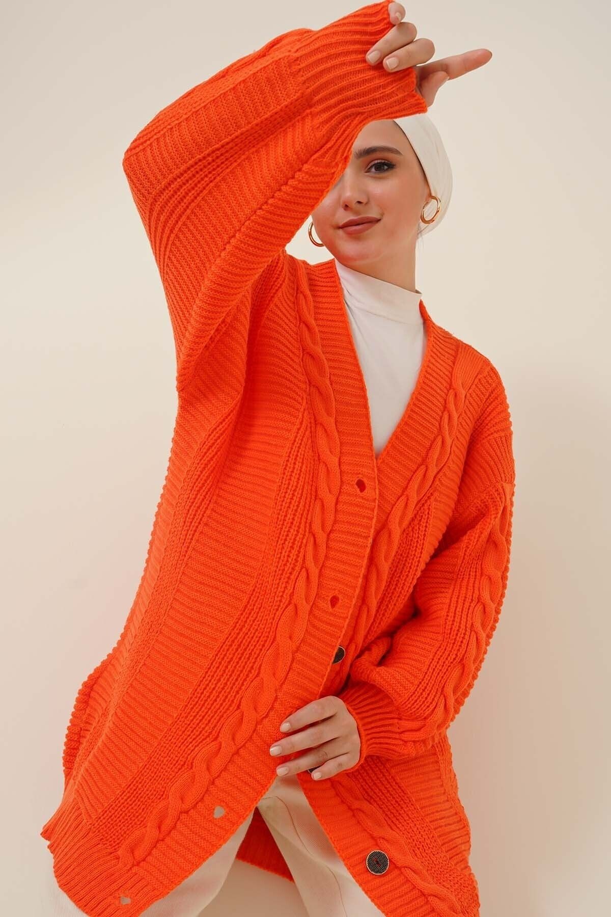 Orange chunky deals knit cardigan