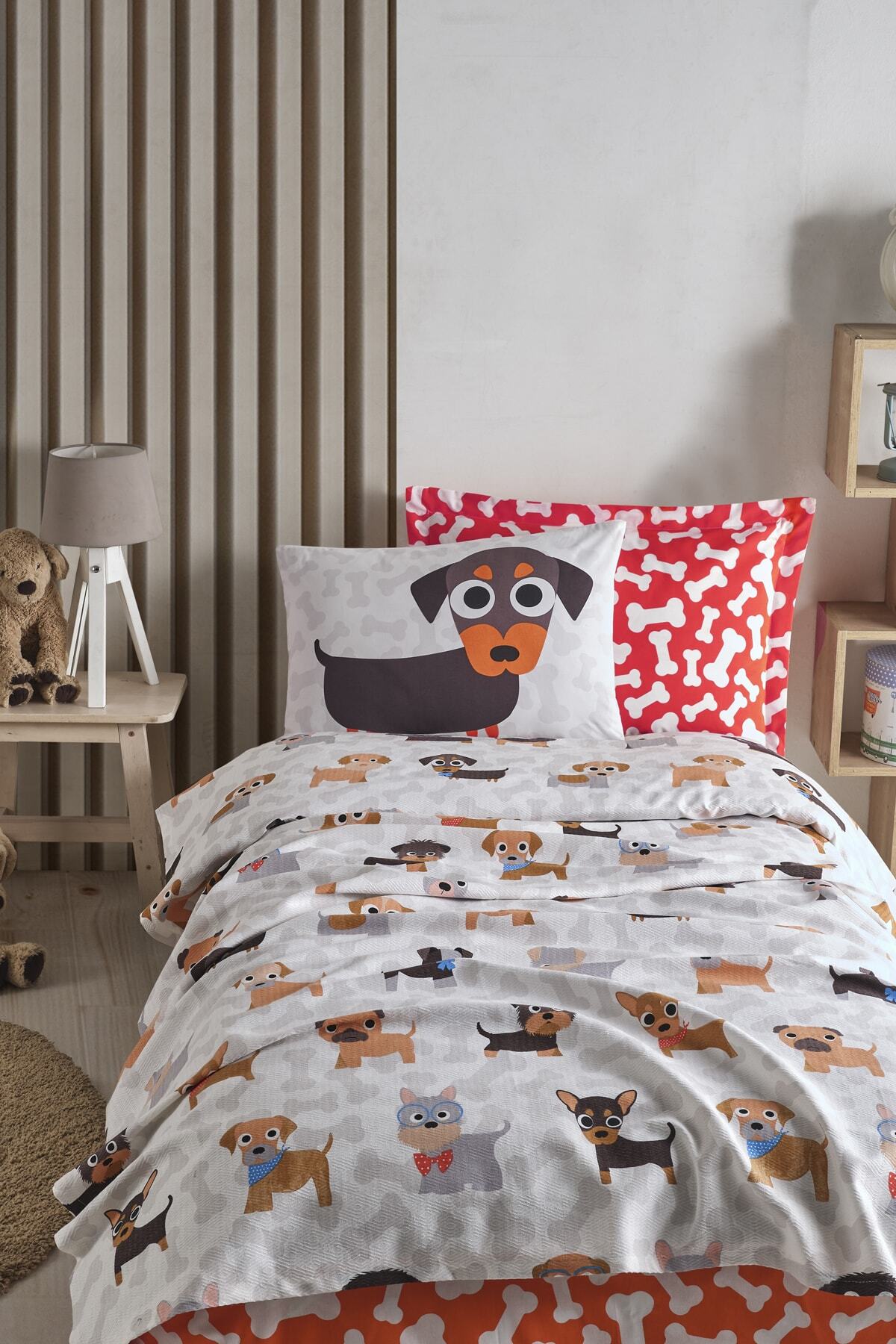 Enlora Home %100 Doğal Pamuk Pike Örtü Tek Kişilik Canis Bej
