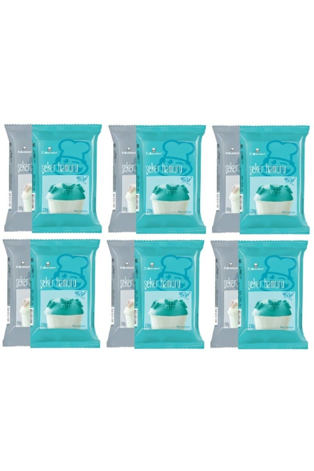 Pakmaya Şeker Hamuru Beyaz 200 Gr X 6 Adet & Şeker Hamuru Mavi 200 Gr X 6 Adet