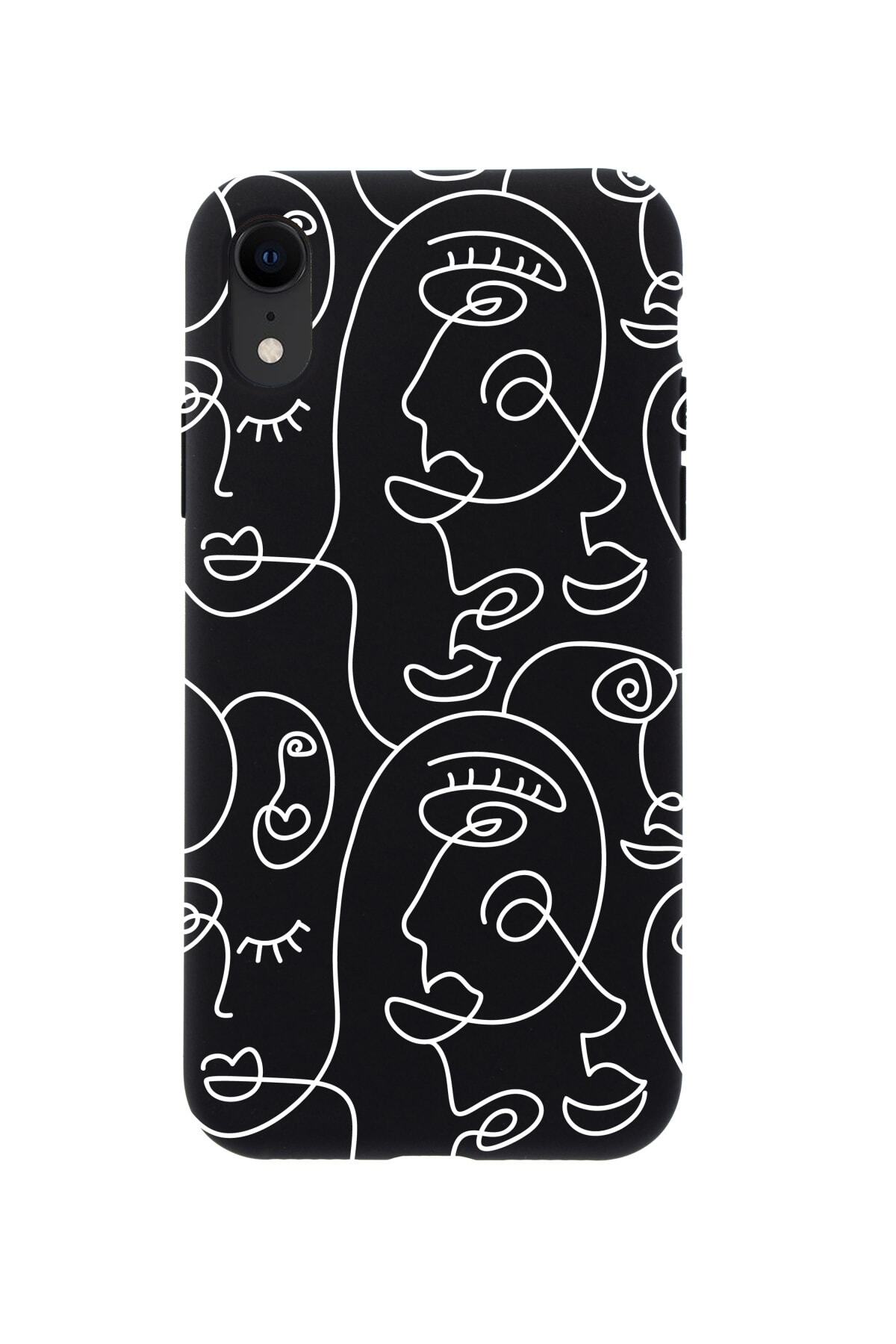 mooodcase Iphone Xr Face Art Premium Siyah Lansman Silikonlu Kılıf