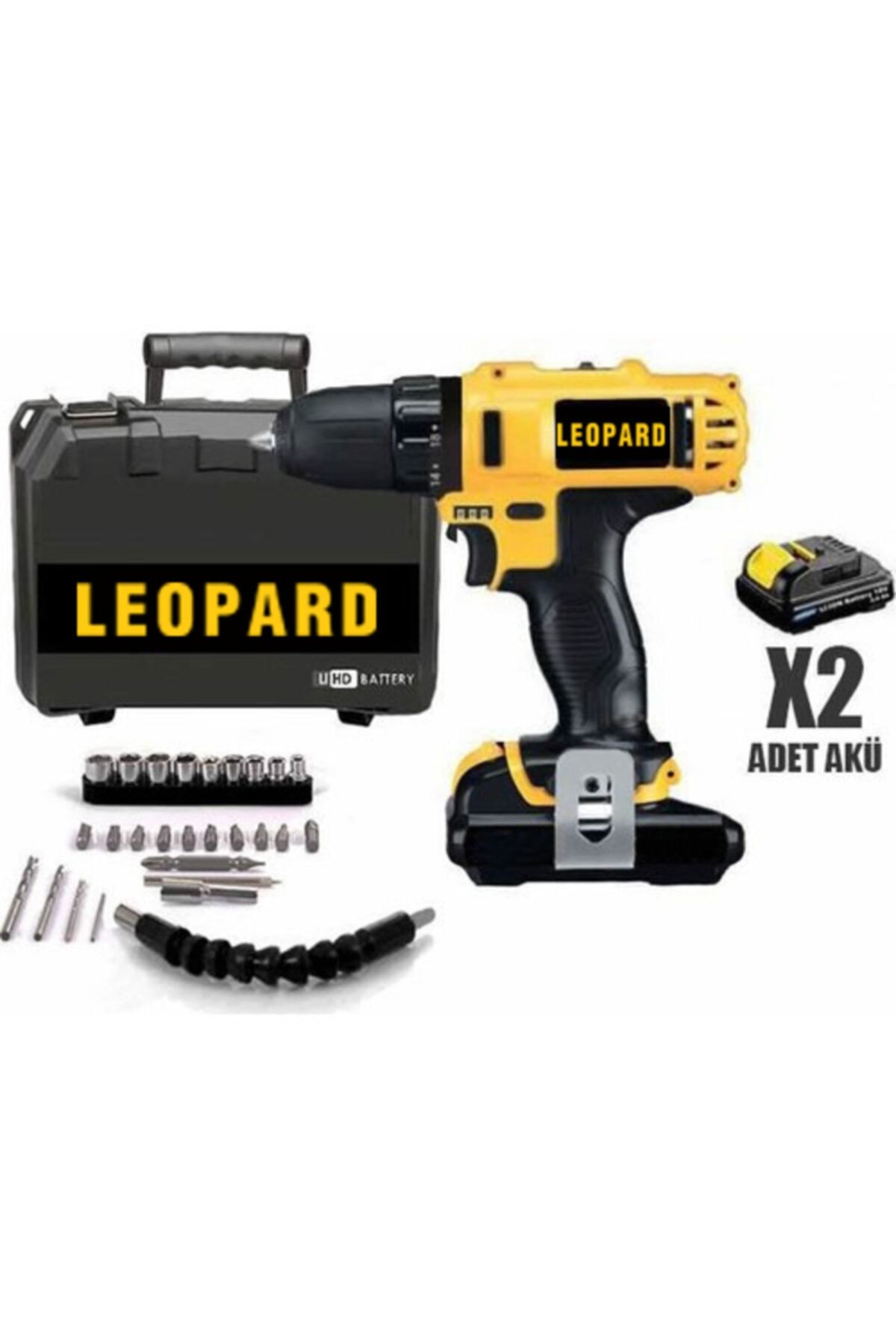 Leopard Lms36s 36v 5ah Metal Şanzumanlı Çift Akülü Darbeli Şarjlı Matkap 24 Parça Setli Sarı
