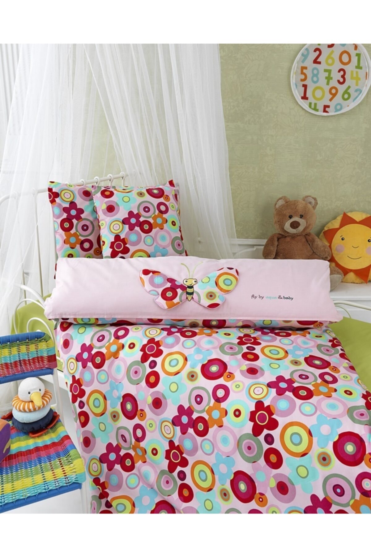 DeaDiaBaby Aqua Baby Kelebek Nakışlı Bebek Nevresim Takımı