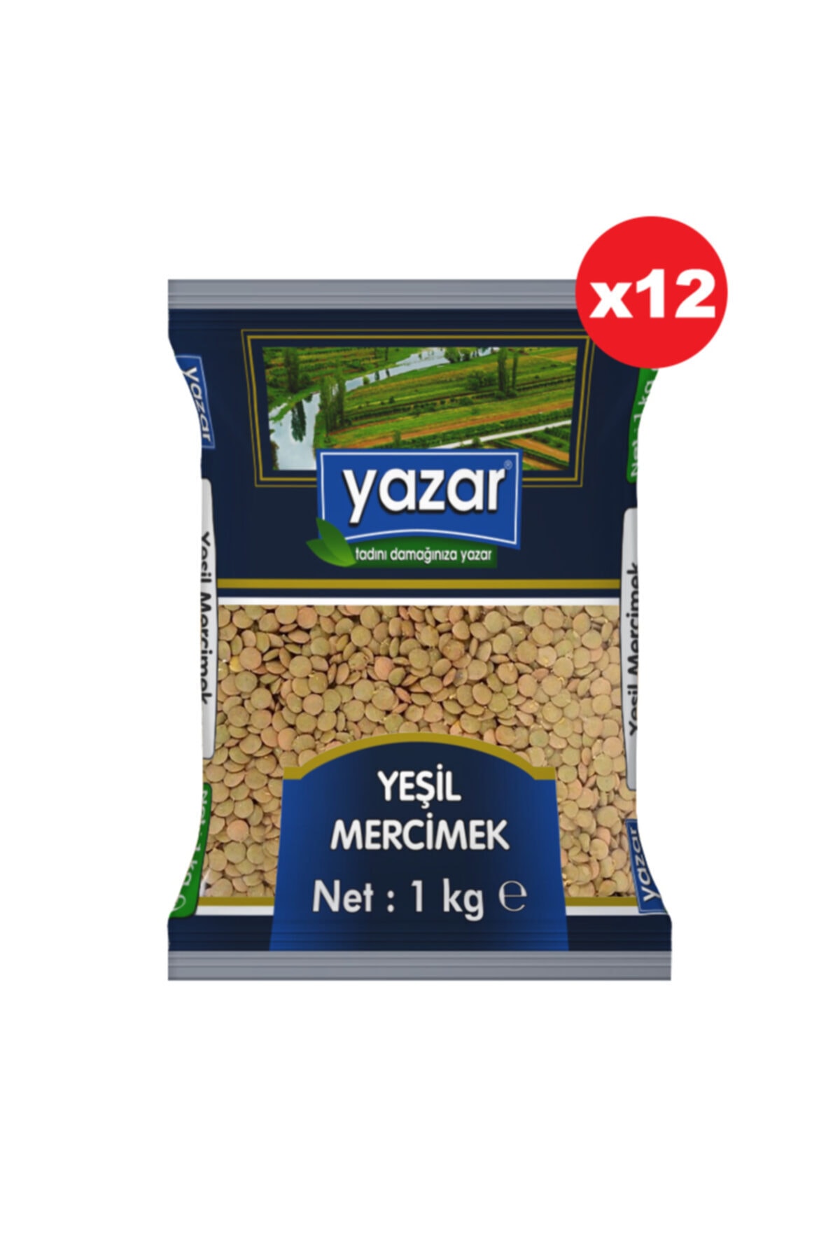 YAZAR Yeşil Mercimek 1 Kg X 12 Paket
