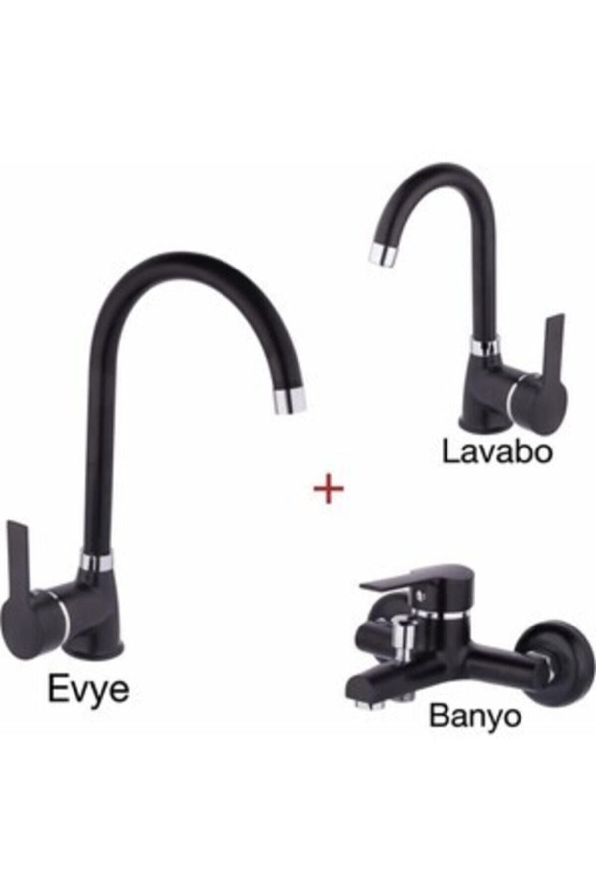 MLK Siyah Üçlü Set Batarya (BANYO MUTFAK LAVABO) Muslukları