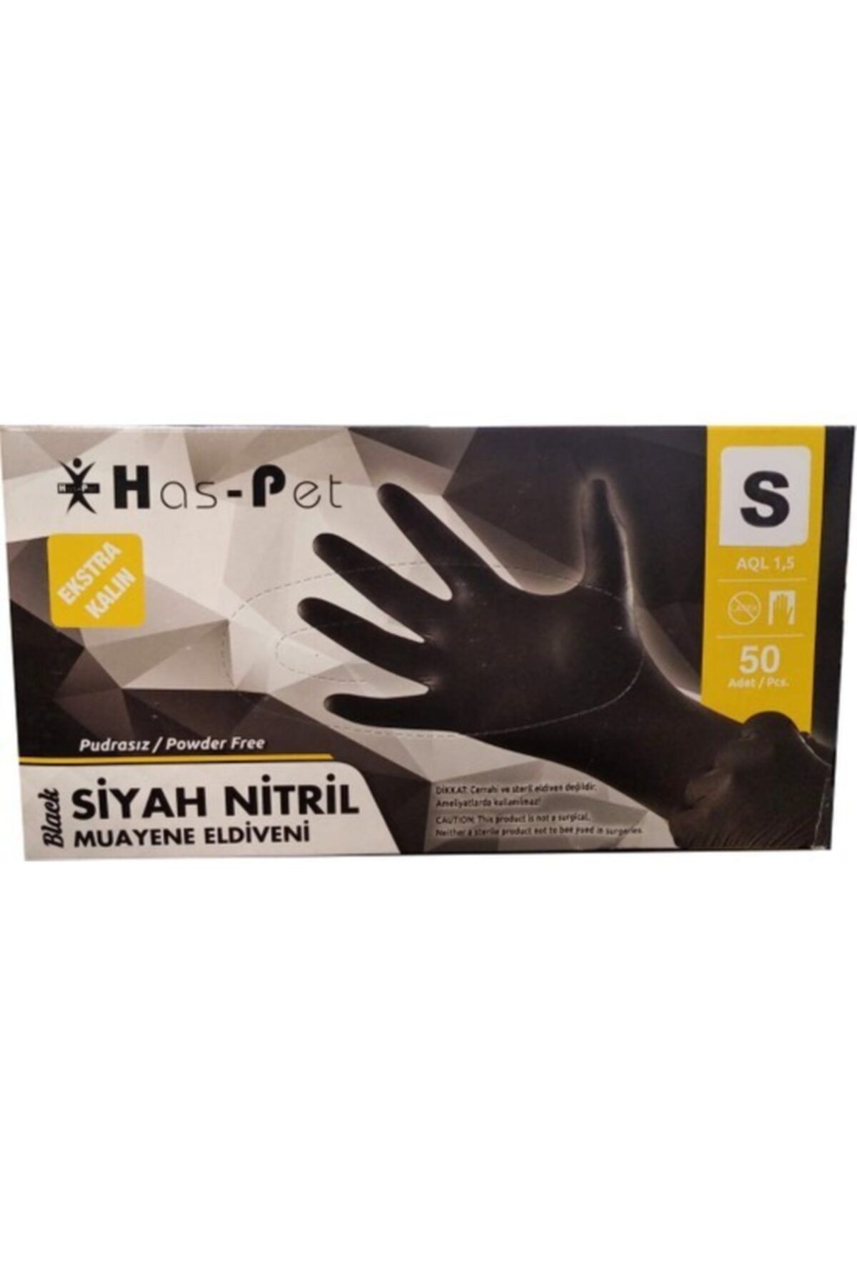 HasPet Siyah Nitril Pudrasız Eldiven Ekstra Kalın (small) 50li Paket