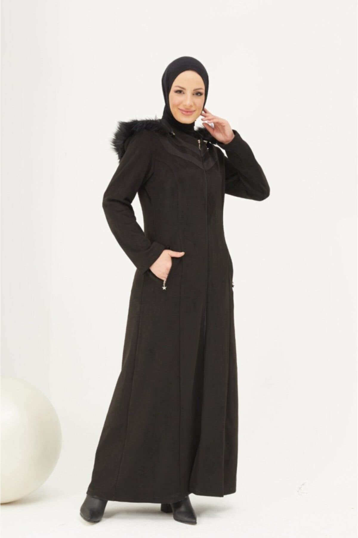 Gülsima Moda Siyah Fermuarlı Uzun Süet Pardesü 9115