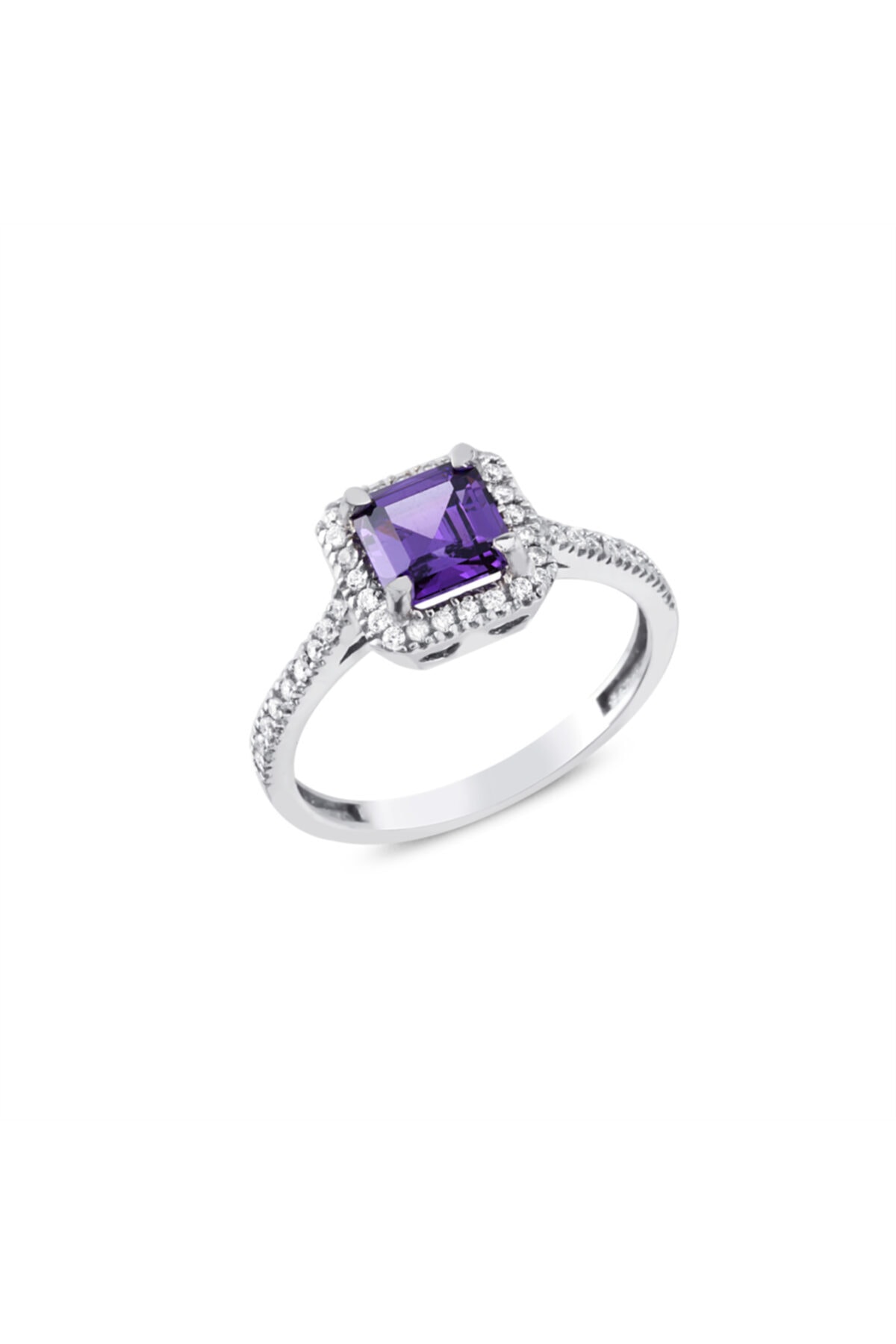 Pella Kuyumculuk Kadın Swarovski Mor Renkli Kare Tek Taş Gümüş Yüzük