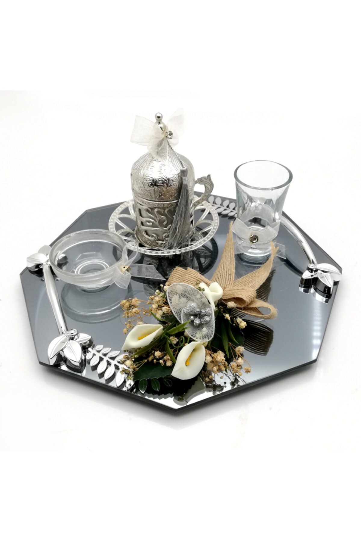 Lora Davet Damat Kahve Fincanı Tepsisi Sekizgen naturel